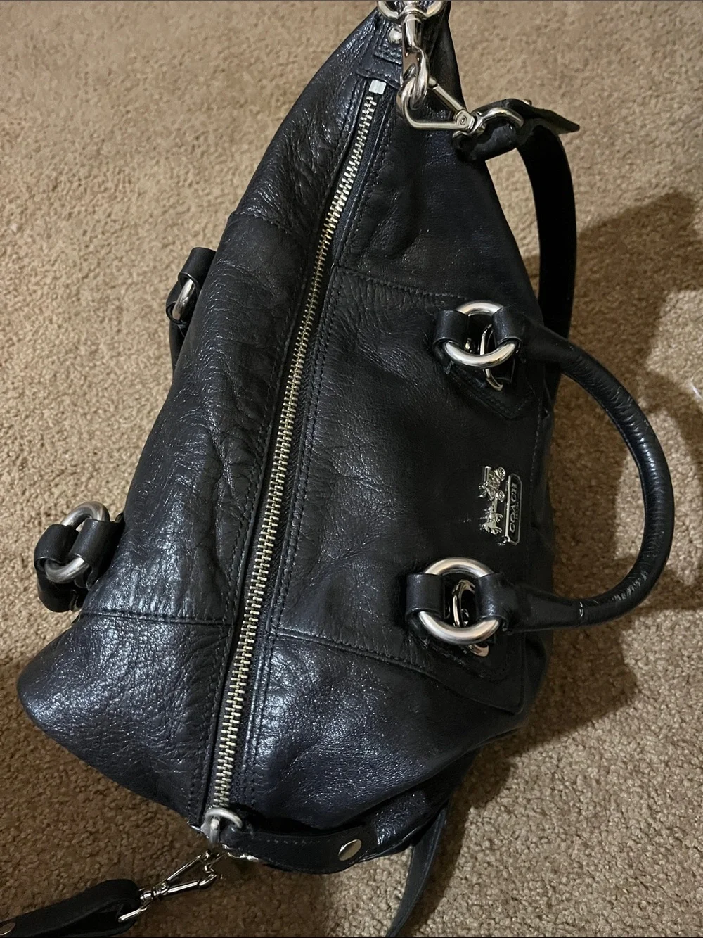 Coach Black Leather Shoulder Satchel with Silver Hardware - Picture 3 of 9